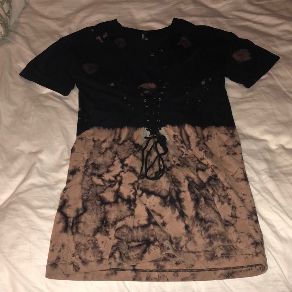Bleached/Dip Dyed T-Shirt Dress with Corset Front